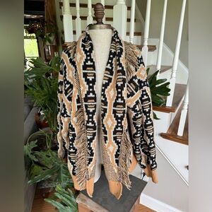 Thick cozy Aztec cardigan fringed